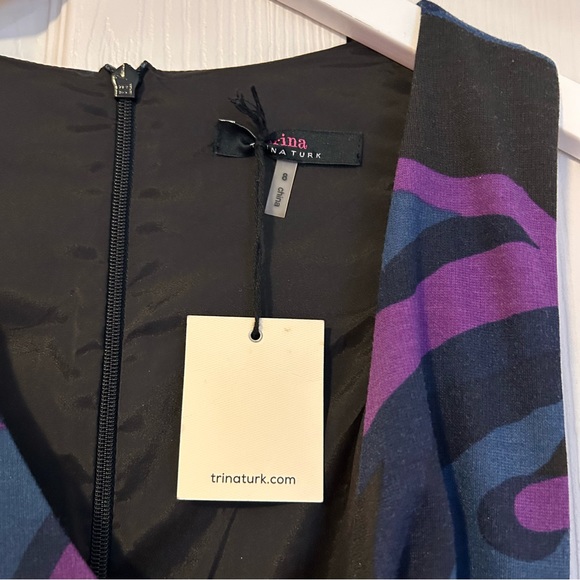 NWT TRINA TURK Marcia Sleeveless Dress Sz 8 ALine VNeck Black Purple Blue Easter - Picture 4 of 12